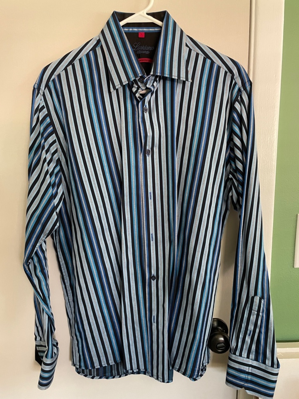Luchiano Visconti, Striped Long-Sleeve Dress Shirt - Blue/Black